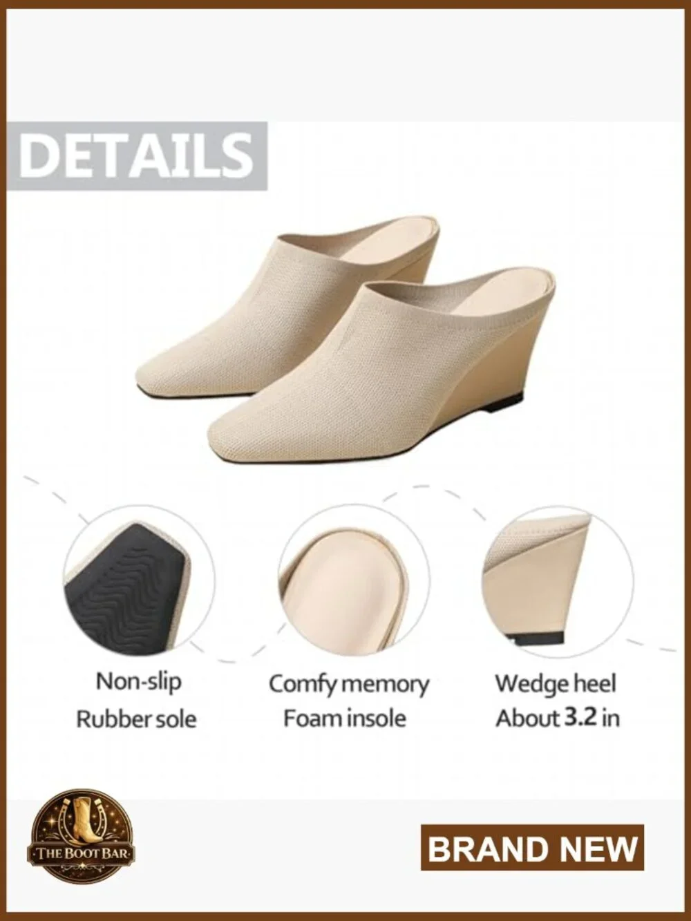 Knit Mesh Wedge Heel Mules, Square Toe Slip-On Sandals for Casual Work